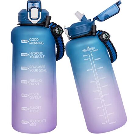 Seekua 2l Sport Trinkflasche mit Strohhalm & Zeitmarkierung 2 liter Große Motivation Wasserflasche mit Uhrzeit BPA-frei Motivierende Sportflasche für Fitness & Gym (Dunkelblau/Hellviolett)  
