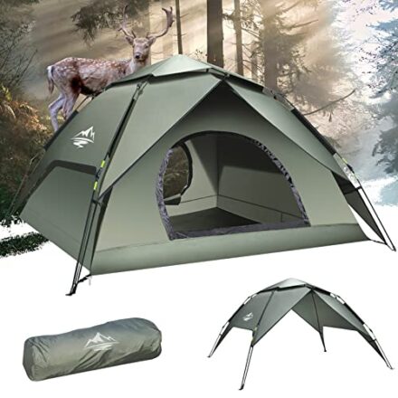 Camping Zelt Automatisches Sofortzelt 2-3 Personen Pop Up Zelt, Doppelschicht Wasserdicht & Winddichte Ultraleichte Kuppelzelt UV Schutz Einfache Einrichtung für Trekking, Familien, Rucksackreisen  